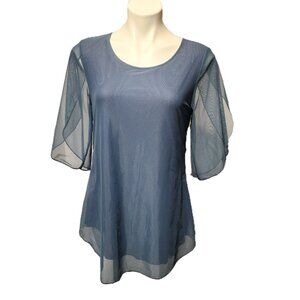 ❤️ 4/$20 Sese Code top Women's medium sheer blue Flutter sleeves Chiffon Cute